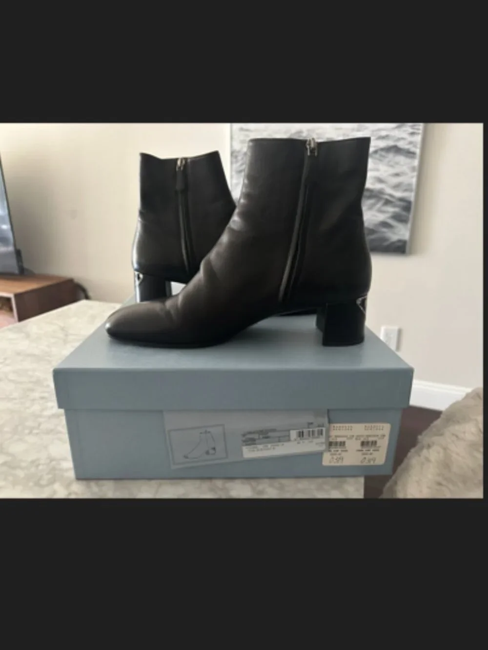 PRADA CAZLATURE DONNA BLACK LEATHER BOOTIES SZ 40.5 / 10.5 US - Picture 4 of 9